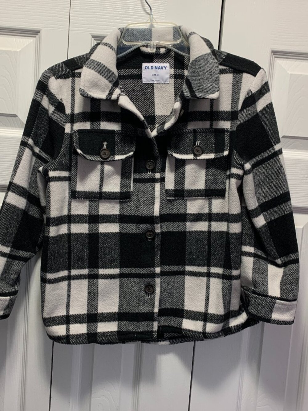 Old Navy Girls Large L (10-12) Black and Cream Button Up Plaid Jacket Flannel